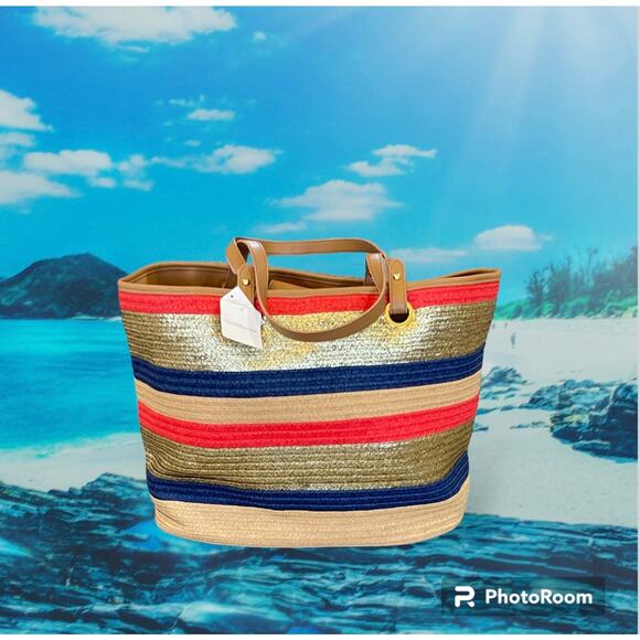 NWT Beautiful Croft & Barrow Large Straw Tote Beach Bag - Picture 1 of 12